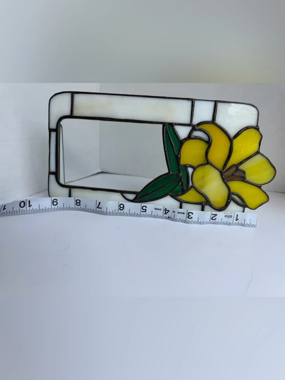 Stained Glass Tiffany Style Photo Frame 3x5 Lily Flower Floral White Yellow Vtg